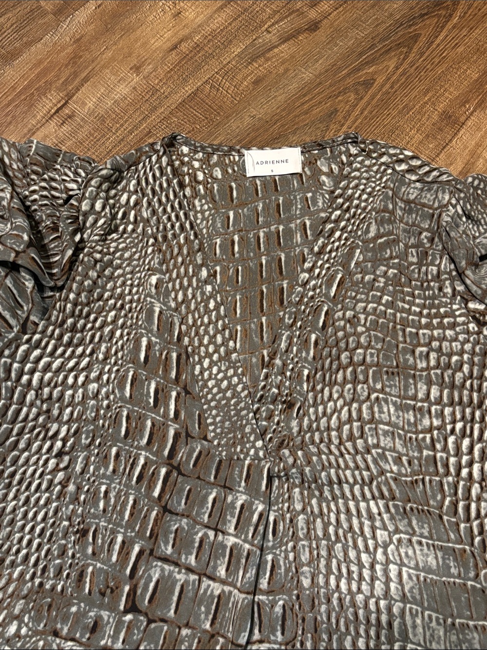 Adrienne Croc-Print V-Neck Long Sleeve Blouse - Gray women’s size small